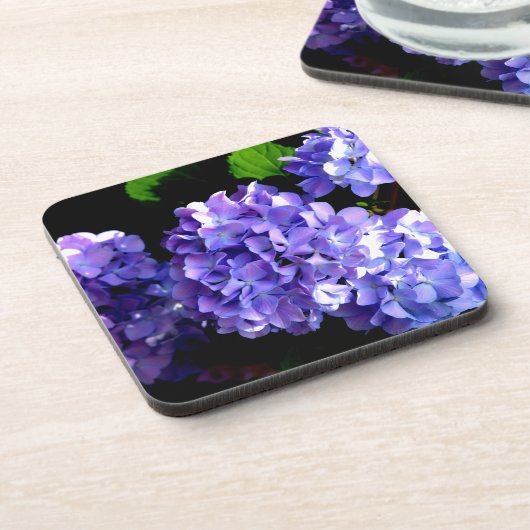 Periwinkle hydrangeas paarse blauwe bloem drankjes onderzetter (Linkerzijde)