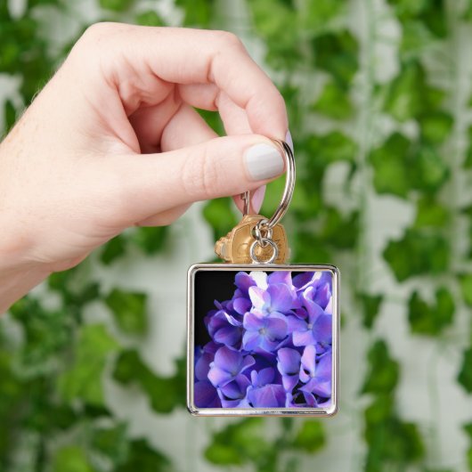 Periwinkle hydrangeas paarse blauwe bloem sleutelhanger (Hand)