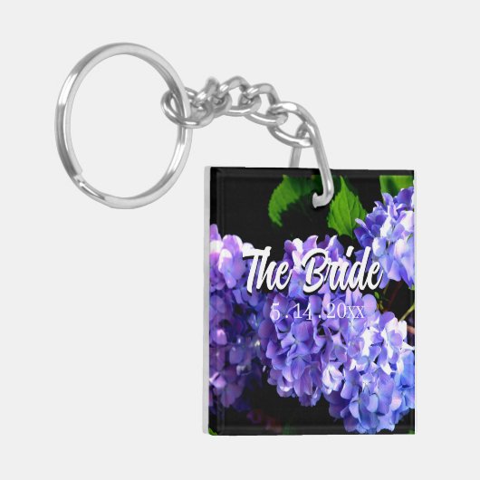 Periwinkle hydrangeas paarse blauwe bloemen Bride Sleutelhanger (Voorkant Links)