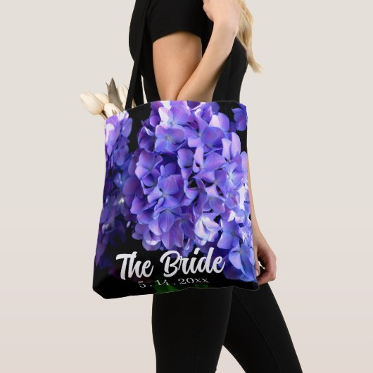 Periwinkle hydrangeas paarse blauwe bloemen Bride Tote Bag (Dichtbij)