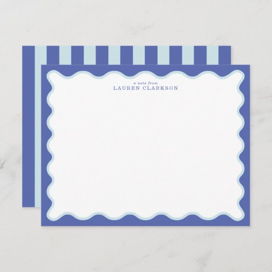 Periwinkle & Icy Blue Wavy Border Note Card Kaart (Voorkant / Achterkant)