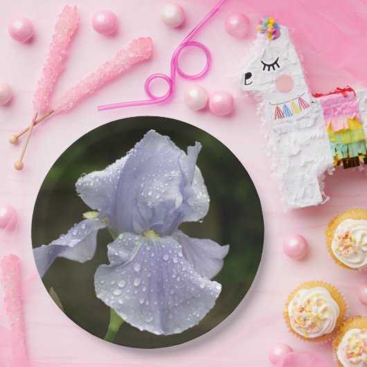 Periwinkle Iris Bloemen met regendruppels Papieren Bordje (Feest)