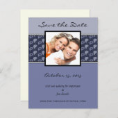 Periwinkle Ivory Paisley bewaart de datum waarop j Aankondigingskaart (Voorkant / Achterkant)