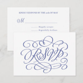 Periwinkle kalligrafie bruiloft maaltijden RSVP-ka Bedankkaart