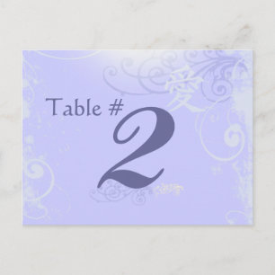 Periwinkle Kanji Love Swirl Wedding Table Number Briefkaart