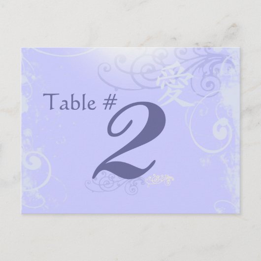 Periwinkle Kanji Love Swirl Wedding Table Number Briefkaart (Voorkant)