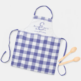 Periwinkle Kitchen Monogram Naam Gingham Check Schort