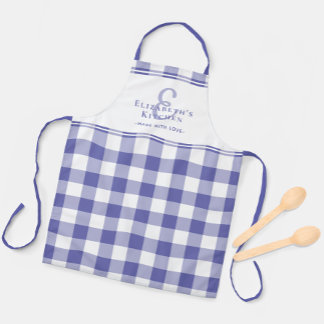Periwinkle Kitchen Monogram Naam Gingham Check Schort