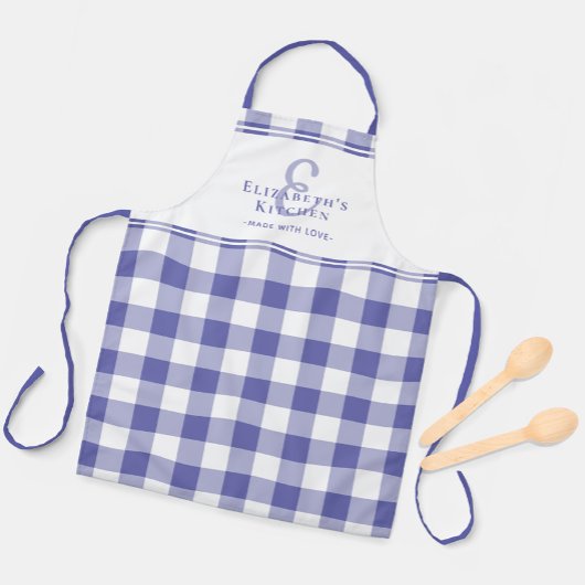 Periwinkle Kitchen Monogram Naam Gingham Check Schort