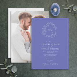 Periwinkle Leafy Crest Monogram Foto bruiloft Kaart