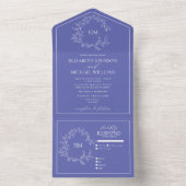 Periwinkle Leafy Crest Monogram Weddenschap All In One Uitnodiging (Binnen)