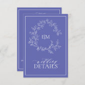 Periwinkle Leafy Crest Monogram Weddenschap Detail Informatiekaartje (Voorkant / Achterkant)