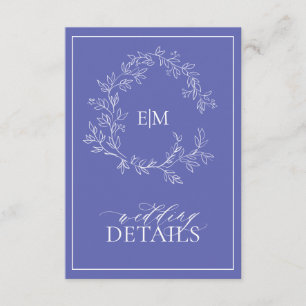Periwinkle Leafy Crest Monogram Weddenschap Detail Informatiekaartje