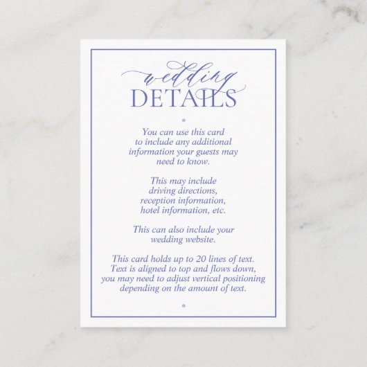 Periwinkle Leafy Crest Monogram Weddenschap Detail Informatiekaartje (Achterkant)