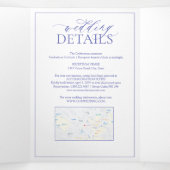 Periwinkle Leafy Crest Monogram Weddenschap Drieluik Uitnodiging (Binnenkant midden)