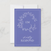 Periwinkle Leafy Crest Monogram Weddenschap RSVP-k RSVP Kaartje (Voorkant)