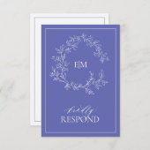 Periwinkle Leafy Crest Monogram Weddenschap RSVP-k RSVP Kaartje (Voorkant / Achterkant)