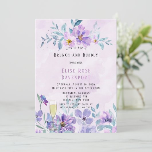Periwinkle Lila Peony Wreath Brunch en Bubble in Kaart (Staand voorkant)