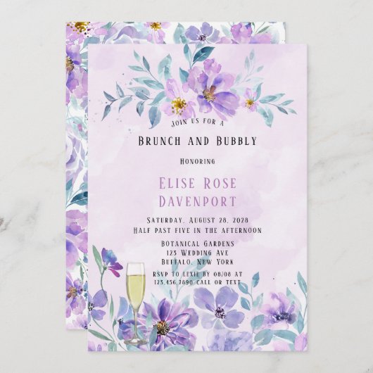 Periwinkle Lila Peony Wreath Brunch en Bubble in Kaart (Voorkant / Achterkant)