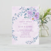 Periwinkle Lila Peony Wreath Couples Shower Kaart (Staand voorkant)