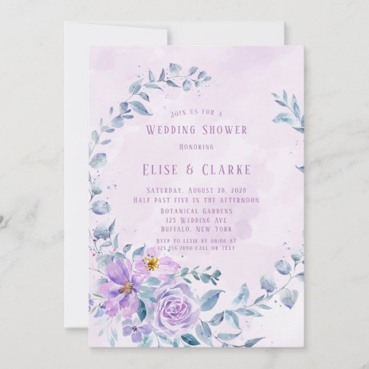 Periwinkle Lila Peony Wreath Wedding Shower Kaart (Voorkant)