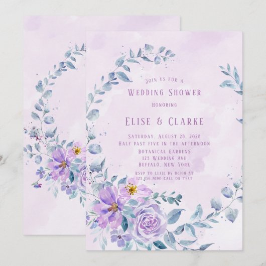 Periwinkle Lila Peony Wreath Wedding Shower Kaart (Voorkant / Achterkant)