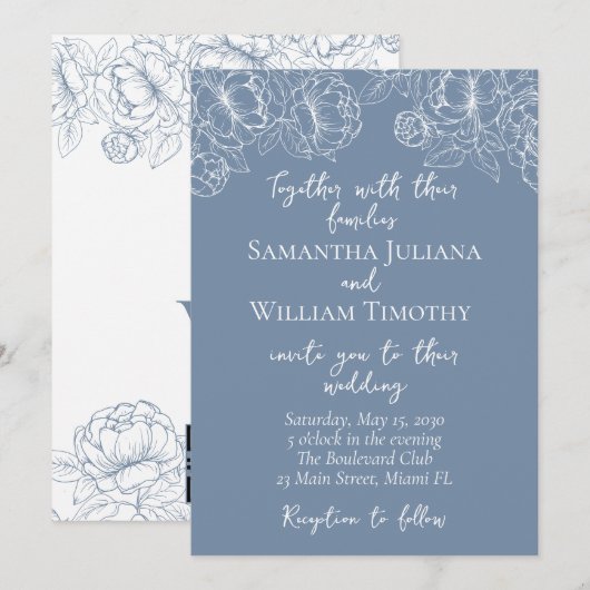 Periwinkle Modern Boho Floral Minimalist Wedding Kaart (Voorkant / Achterkant)