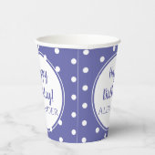 Periwinkle Modern Polka Dots Name Happy Birthday Papieren Bekers (Rechts)