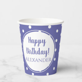 Periwinkle Modern Polka Dots Name Happy Birthday Papieren Bekers