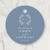 Periwinkle monogram bruiloft bedankjes labels (Achterkant)