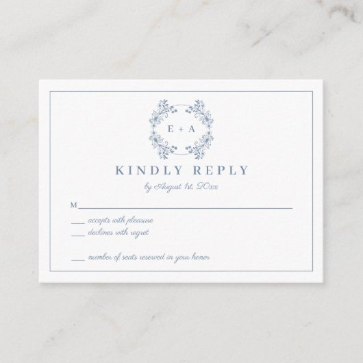  Periwinkle Monogram Bruiloft RSVP Kaart (Voorkant)