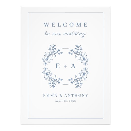  Periwinkle Monogram Bruiloft Welkomstbord Foto Afdruk (Voorkant)