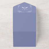 Periwinkle Monogram en Pijlen Bruiloft All In One Uitnodiging (Buitenkant)