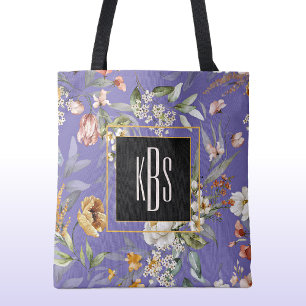 Periwinkle Monogram Fine Art Bloemen Schouderschou Tote Bag