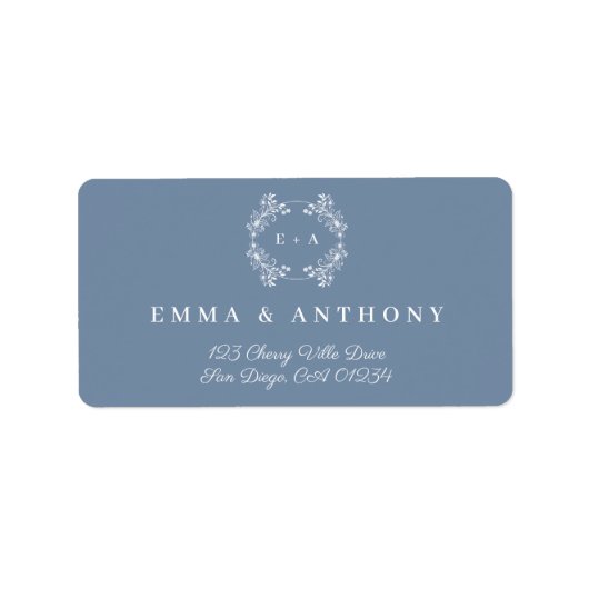 Periwinkle Monogram Wedding Script Etiket (Voorkant)