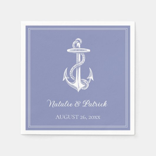 Periwinkle Nautische Anker Bruiloft Papier Servett Servet (Voorkant)