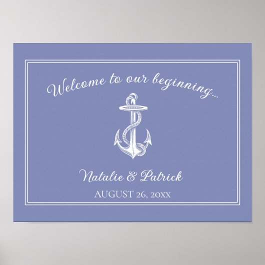 Periwinkle Nautische Anker Bruiloft Poster (Voorkant)