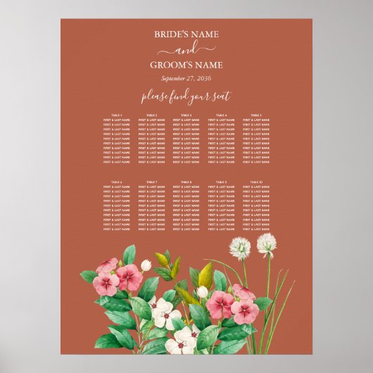 Periwinkle Oranje Terracotta Wedding Seding Chart Poster (Voorkant)
