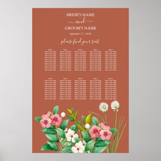 Periwinkle Oranje Terracotta Wedding Seding Chart Poster (Voorkant)