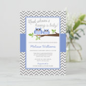 Periwinkle Owl Gray Chevron Girl Baby shower Kaart (Staand voorkant)