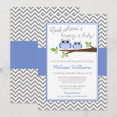Periwinkle Owl Gray Chevron Girl Baby shower Kaart (Voorkant / Achterkant)