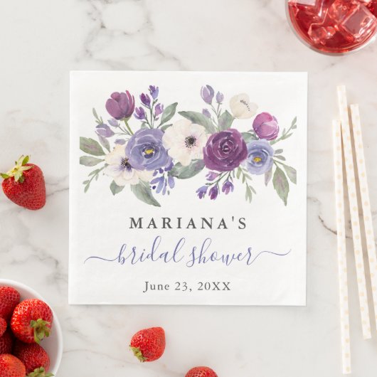 Periwinkle Paars Fuchsia Floral Vrijgezellenfeest Servet (Insitu)