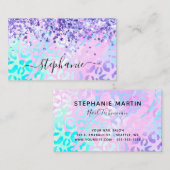 Periwinkle Paars Glitter Iridescent Leopard Visitekaartje (Voorkant / Achterkant)