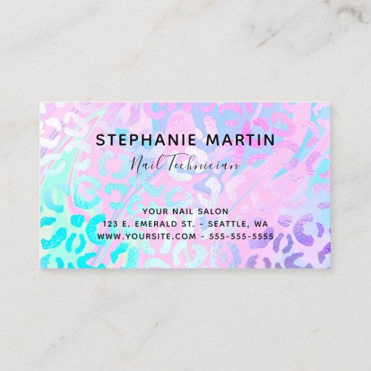 Periwinkle Paars Glitter Iridescent Leopard Visitekaartje (Achterkant)