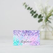Periwinkle Paars Glitter Iridescent Leopard Visitekaartje (Staand voorkant)