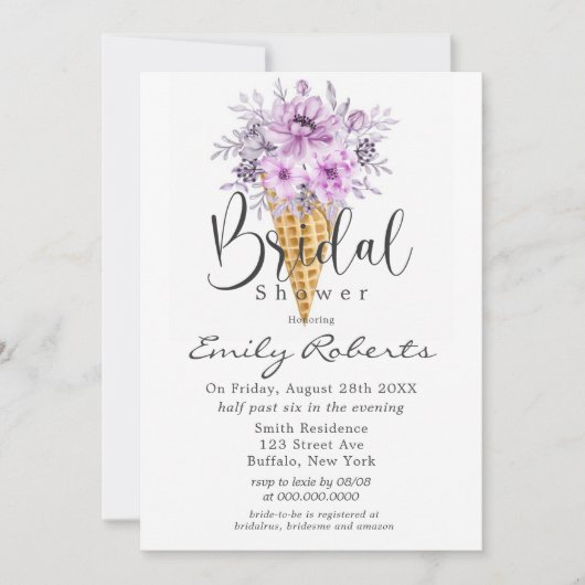 Periwinkle Paars Ice Cone Vrijgezellenfeest Inv Kaart (Voorkant)