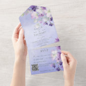 Periwinkle Paarse Boho Floral QR Code All In One Uitnodiging (Afscheurbaar)