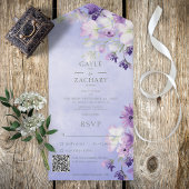Periwinkle Paarse Boho Floral QR Code All In One Uitnodiging