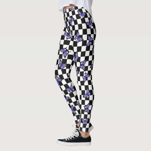 Periwinkle Paarse Butterflies Gecontroleerde Leggi Leggings (Links)