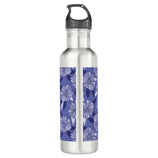 Periwinkle Paarse Floral Pattern Waterfles (Achterkant)